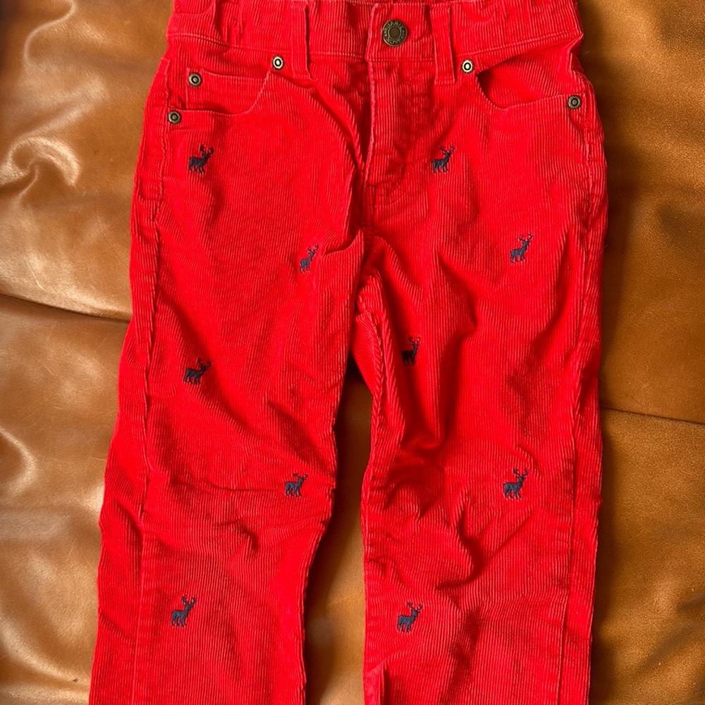 Janie & Jack red corduroy pants with navy moose, size 7